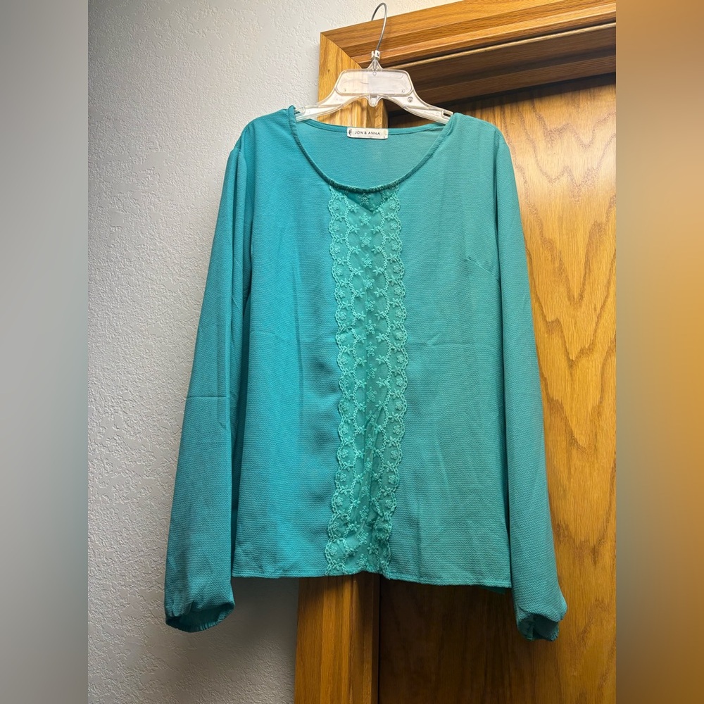 Jon & Anna Teal Lace Accent Blouse